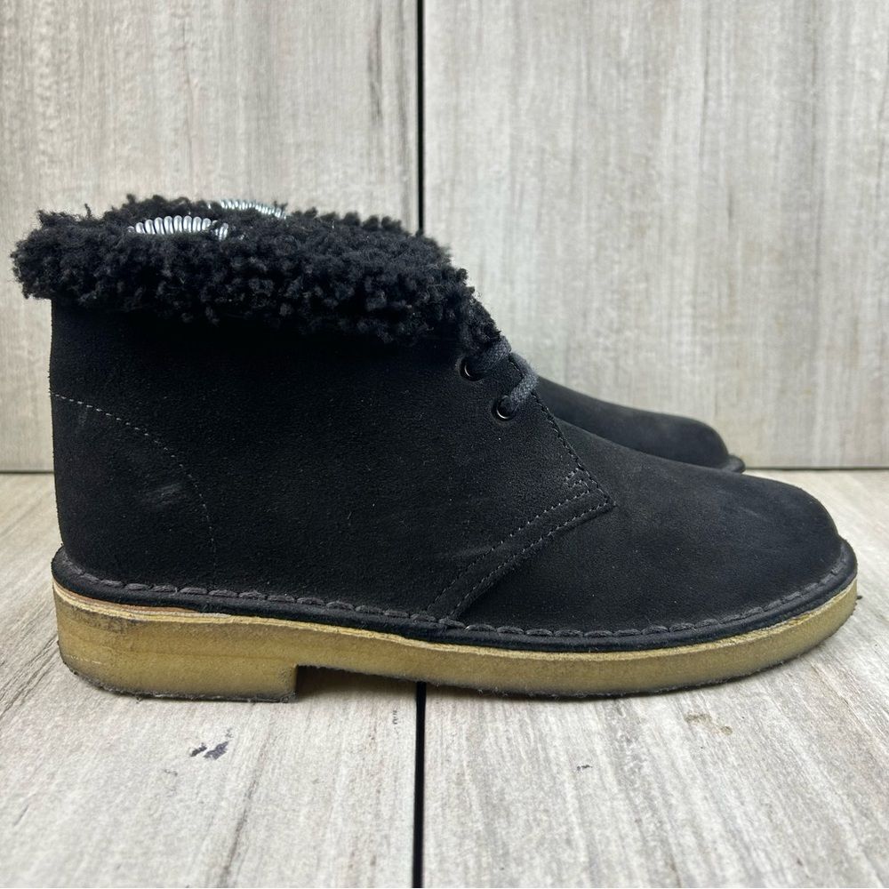 Clarks Originals Desert Chukka Boot Black Suede Cuff Lined Shoes Womens Size 6